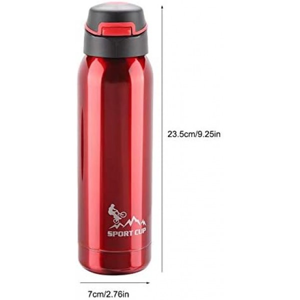 TOPINCN 물 컵, 스포츠 물병 스테인레스 스틸 휴대용 병 진공 절연 마시는 컵 머그잔 선물 여행 사무실 야외 500ml (빨간색)