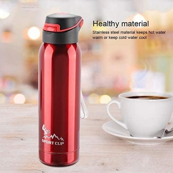 TOPINCN 물 컵, 스포츠 물병 스테인레스 스틸 휴대용 병 진공 절연 마시는 컵 머그잔 선물 여행 사무실 야외 500ml (빨간색)