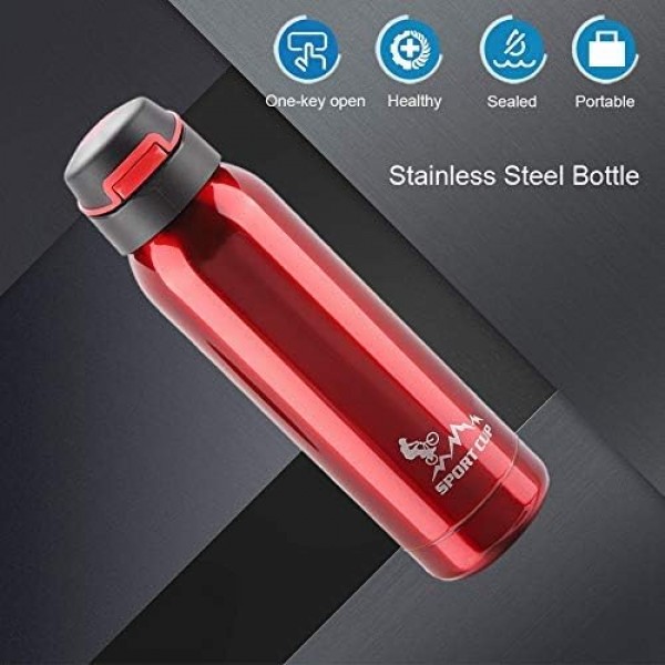 TOPINCN 물 컵, 스포츠 물병 스테인레스 스틸 휴대용 병 진공 절연 마시는 컵 머그잔 선물 여행 사무실 야외 500ml (빨간색)