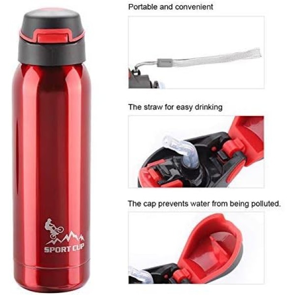 TOPINCN 물 컵, 스포츠 물병 스테인레스 스틸 휴대용 병 진공 절연 마시는 컵 머그잔 선물 여행 사무실 야외 500ml (빨간색)