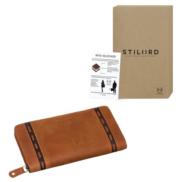 STILORD 'Ashley' 가죽 지갑 여성용 RFID 보호 NFC 지갑 여성용 빈티지 지갑 선물 상자에 독서 보호 기능이 있는 풍경 정품 가죽, 모래 - 갈색, 동전 지갑