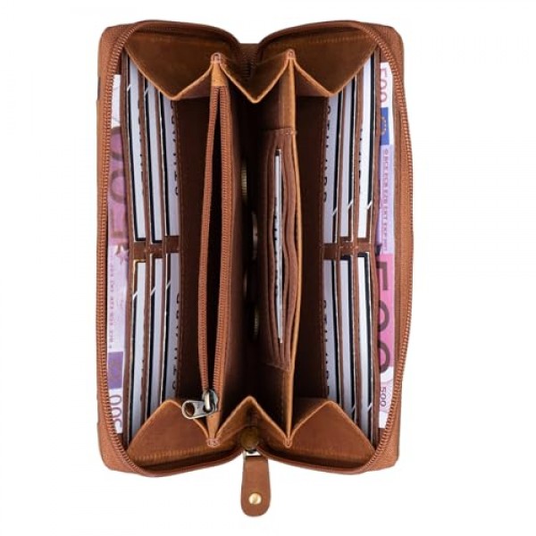 STILORD 'Ashley' 가죽 지갑 여성용 RFID 보호 NFC 지갑 여성용 빈티지 지갑 선물 상자에 독서 보호 기능이 있는 풍경 정품 가죽, 모래 - 갈색, 동전 지갑