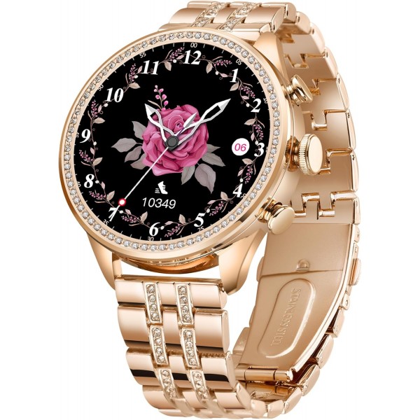 여성용 스마트 시계 블루투스 통화 심박수 수면 추적기 다이아몬드 피트니스 시계 스포츠 모드 여성용 Android 및 iOS Smartwatch 럭셔리 시계