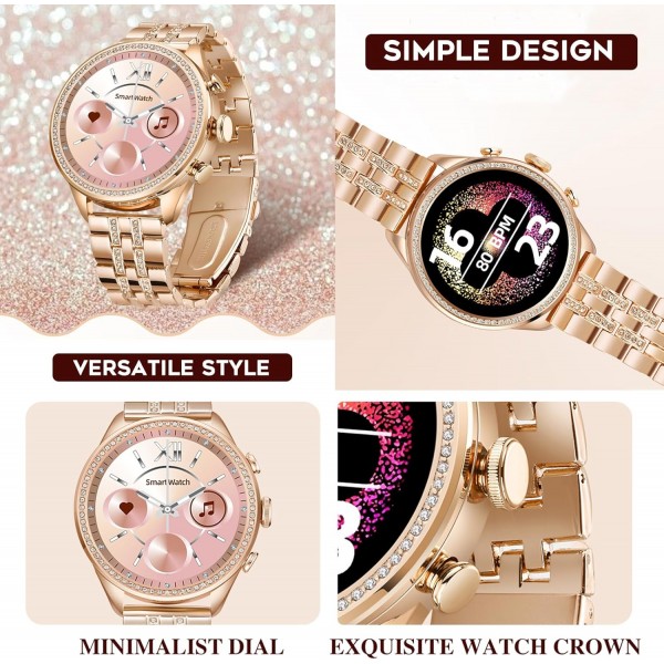 여성용 스마트 시계 블루투스 통화 심박수 수면 추적기 다이아몬드 피트니스 시계 스포츠 모드 여성용 Android 및 iOS Smartwatch 럭셔리 시계