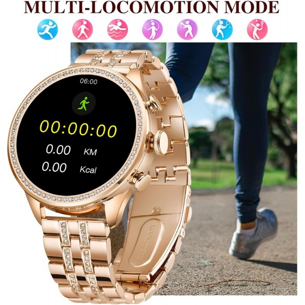 여성용 스마트 시계 블루투스 통화 심박수 수면 추적기 다이아몬드 피트니스 시계 스포츠 모드 여성용 Android 및 iOS Smartwatch 럭셔리 시계