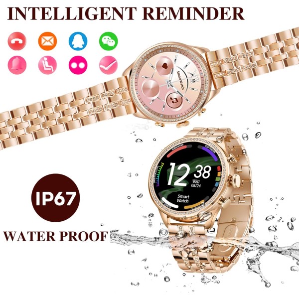 여성용 스마트 시계 블루투스 통화 심박수 수면 추적기 다이아몬드 피트니스 시계 스포츠 모드 여성용 Android 및 iOS Smartwatch 럭셔리 시계