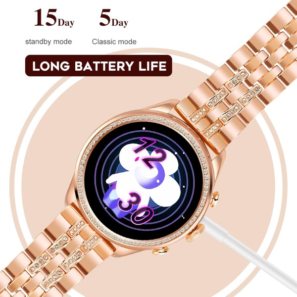 여성용 스마트 시계 블루투스 통화 심박수 수면 추적기 다이아몬드 피트니스 시계 스포츠 모드 여성용 Android 및 iOS Smartwatch 럭셔리 시계