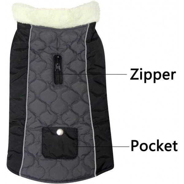 JoyDaog 플리스 칼라 겨울용 그레이 L L 그레이 용 포켓 방수 강아지 자켓이있는 중간 개를위한 따뜻한 개 코트