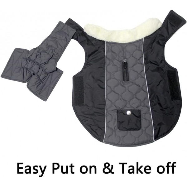 JoyDaog 플리스 칼라 겨울용 그레이 L L 그레이 용 포켓 방수 강아지 자켓이있는 중간 개를위한 따뜻한 개 코트