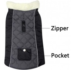 JoyDaog 플리스 칼라 겨울용 그레이 L L 그레이 용 포켓 방수 강아지 자켓이있는 중간 개를위한 따뜻한 개 코트