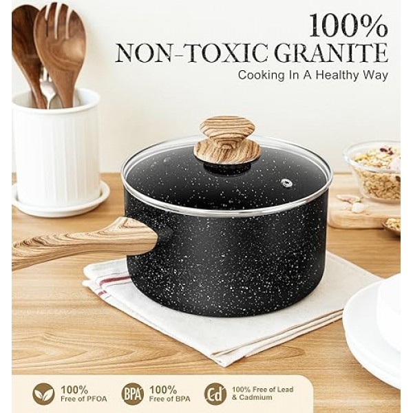 MICHELANGELO 소스팬 세트+뚜껑, 붙지 않는 1쿼트 및 2쿼트 뚜껑 있는 소스팬 세트, 뚜껑 있는 작은 소스 냄비, 붙지 않는 소스팬 1쿼트 및 2쿼트, 석재 코팅 소스팬 세트, 뚜