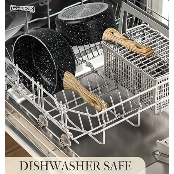 MICHELANGELO 소스팬 세트+뚜껑, 붙지 않는 1쿼트 및 2쿼트 뚜껑 있는 소스팬 세트, 뚜껑 있는 작은 소스 냄비, 붙지 않는 소스팬 1쿼트 및 2쿼트, 석재 코팅 소스팬 세트, 뚜