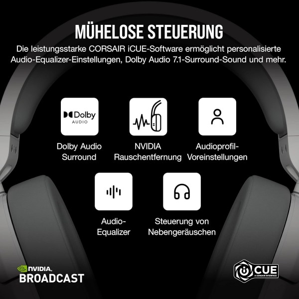 Corsair HS55 무선 게임용 헤드셋 - 낮은 대기 시간 2.4GHz 무선 또는 Bluetooth, Dolby® 오디오 7.1 서라운드 사운드, 경량, 전방향 마이크, 액세스 가능한 버튼 - 흰색 HS55 WIRELESS 