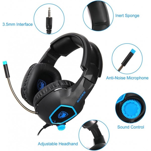 Docooler 게임용 헤드폰 PS4용 볼륨 조절 기능이 있는 유선 3.5mm 오버 이어 노이즈 캔슬링 헤드폰 - 새로운 스마트폰 Xbox ONE