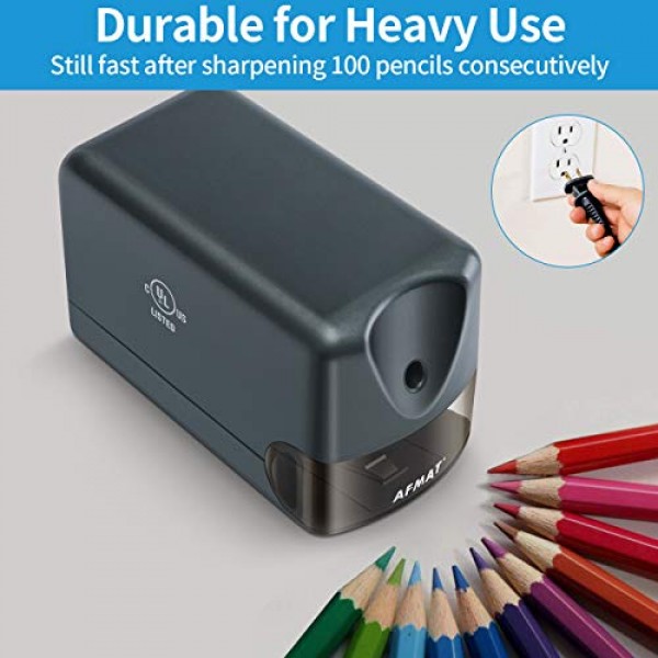 AFMAT 전기 헤비듀티, 6.5-8mm No.2/색연필용 교실 연필깎이, 더 강한 나선형 블레이드가 있는 UL 등록 전문 연필깎이, 학용품으로 돌아가기