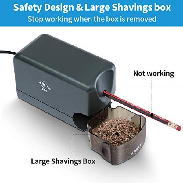 AFMAT 전기 헤비듀티, 6.5-8mm No.2/색연필용 교실 연필깎이, 더 강한 나선형 블레이드가 있는 UL 등록 전문 연필깎이, 학용품으로 돌아가기