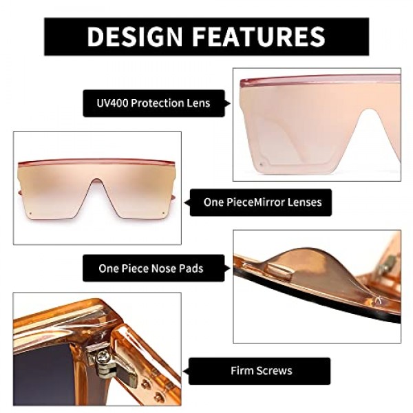 JIM HALO 플랫 탑 실드 선글라스 남성용 및 여성용 스퀘어 미러 무테 안경