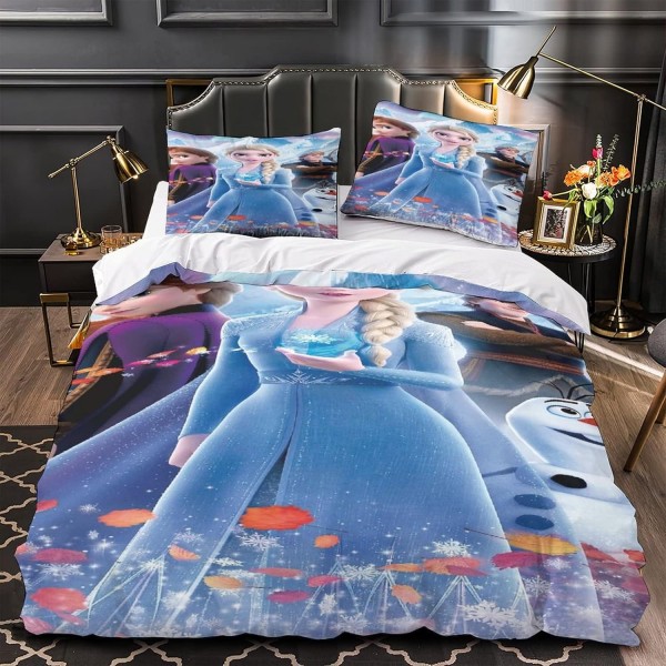 냉동 인쇄 침구 세트 어린이를위한 3D 이불 커버 소년 소녀 엘사 이불 커버 럭셔리 소프트 침대보 커버 Bedroam Collection 지퍼가있는 3 피스 세트 Ciosure Soft Microfiber King(220x
