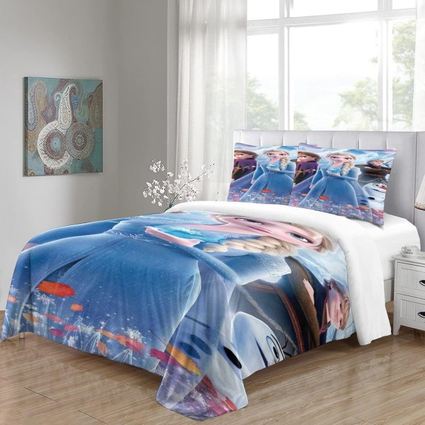 냉동 인쇄 침구 세트 어린이를위한 3D 이불 커버 소년 소녀 엘사 이불 커버 럭셔리 소프트 침대보 커버 Bedroam Collection 지퍼가있는 3 피스 세트 Ciosure Soft Microfiber King(220x