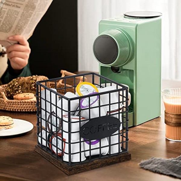 K 컵 홀더 정리함, 튼튼한 커피 포드 홀더 정리함, 주방 카운터 및 사무실 데스크탑용 35Kcup 대용량 보관 바구니(사각 격자)