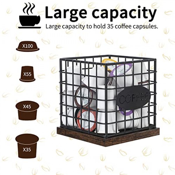 K 컵 홀더 정리함, 튼튼한 커피 포드 홀더 정리함, 주방 카운터 및 사무실 데스크탑용 35Kcup 대용량 보관 바구니(사각 격자)