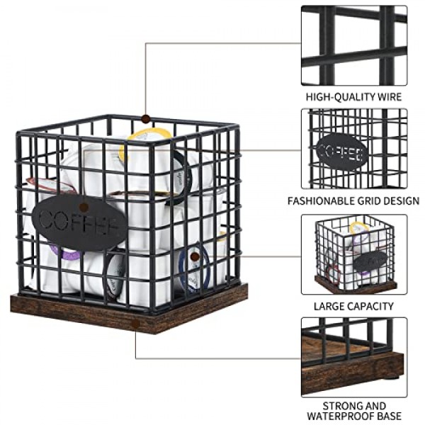 K 컵 홀더 정리함, 튼튼한 커피 포드 홀더 정리함, 주방 카운터 및 사무실 데스크탑용 35Kcup 대용량 보관 바구니(사각 격자)