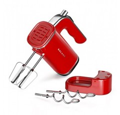 Galanz 5단 경량 전기 핸드 믹서(도우 후크, 비터, 보관 베이스 포함) + 간단한 꺼내기 버튼, 5단계 속도 + 터보, 150W, 레트로 레드