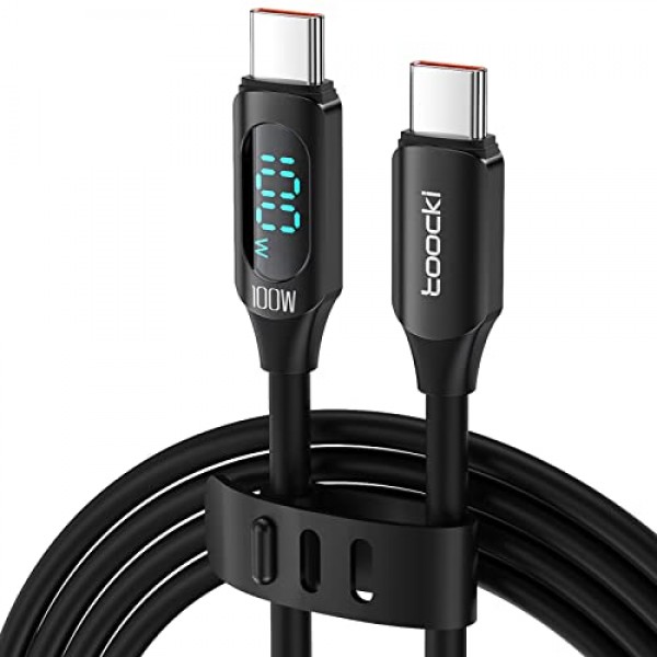 USB C - USB C 케이블(100W 5A), USB 2.0 실리콘 유형 C 충전 케이블(LED 디스플레이 포함) iPhone 15 Plus Pro Max MacBook Air/Pro iPad Air/Mini Galaxy S22/S23 Pixel용 6피트 고속 충전 케이블