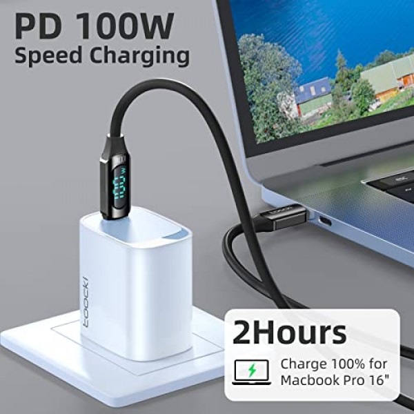 USB C - USB C 케이블(100W 5A), USB 2.0 실리콘 유형 C 충전 케이블(LED 디스플레이 포함) iPhone 15 Plus Pro Max MacBook Air/Pro iPad Air/Mini Galaxy S22/S23 Pixel용 6피트 고속 충전 케이블