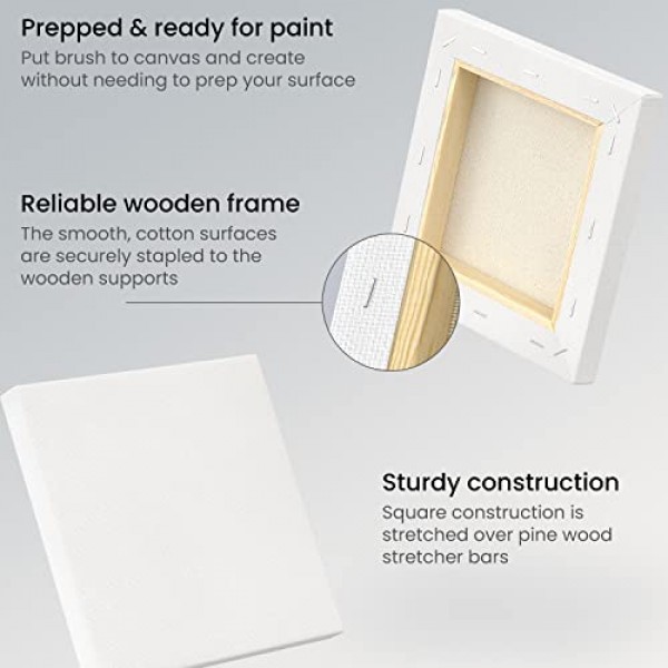 그림용 Arteza 페인트 캔버스, 12개 팩, 6 x 6인치, 정사각형 흰색 스트레치 캔버스 벌크, 100% 면, 8온스 게소 프라이밍, 성인 및 청소년을 위한 미술 용품, 아크릴 붓기 및 