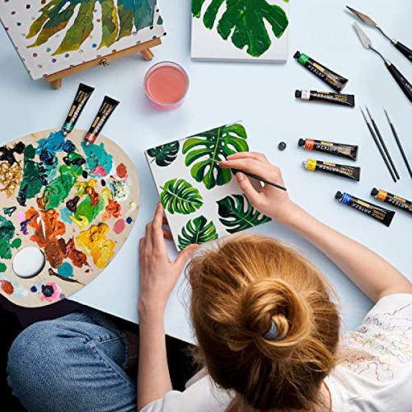 그림용 Arteza 페인트 캔버스, 12개 팩, 6 x 6인치, 정사각형 흰색 스트레치 캔버스 벌크, 100% 면, 8온스 게소 프라이밍, 성인 및 청소년을 위한 미술 용품, 아크릴 붓기 및 