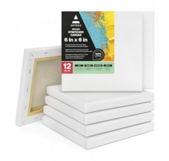 그림용 Arteza 페인트 캔버스, 12개 팩, 6 x 6인치, 정사각형 흰색 스트레치 캔버스 벌크, 100% 면, 8온스 게소 프라이밍, 성인 및 청소년을 위한 미술 용품, 아크릴 붓기 및 
