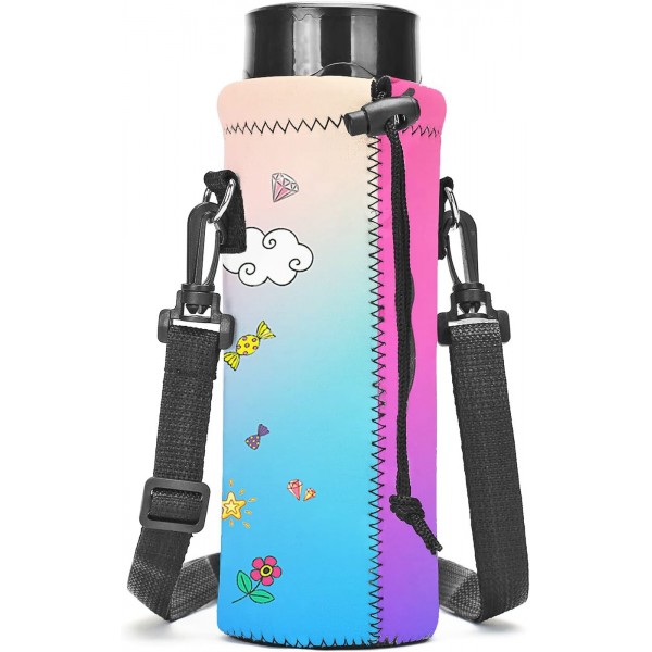 FQQF AMARY 750ML 네오프렌 물병 캐리어 백, 조절 가능한 어깨 끈, 스테인레스 스틸/유리/플라스틱 병 24OZ용 절연 물병 커버(Lovely Unicorn-1)