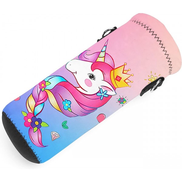 FQQF AMARY 750ML 네오프렌 물병 캐리어 백, 조절 가능한 어깨 끈, 스테인레스 스틸/유리/플라스틱 병 24OZ용 절연 물병 커버(Lovely Unicorn-1)