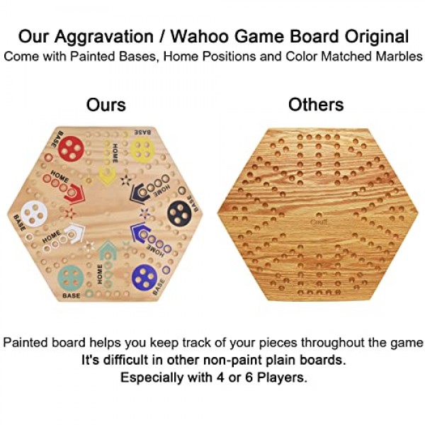 MUCITAGF 오리지널 대리석 보드 게임 Wahoo 보드 게임 양면 페인트 6색 및 4인용 24인치 목재 패스트 트랙 보드 게임 6가지 색상 36구슬, 가족 게임 밤, 파티를 위한 8개 주사