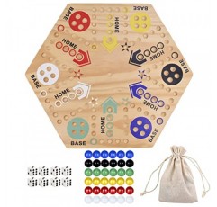 MUCITAGF 오리지널 대리석 보드 게임 Wahoo 보드 게임 양면 페인트 6색 및 4인용 24인치 목재 패스트 트랙 보드 게임 6가지 색상 36구슬, 가족 게임 밤, 파티를 위한 8개 주사