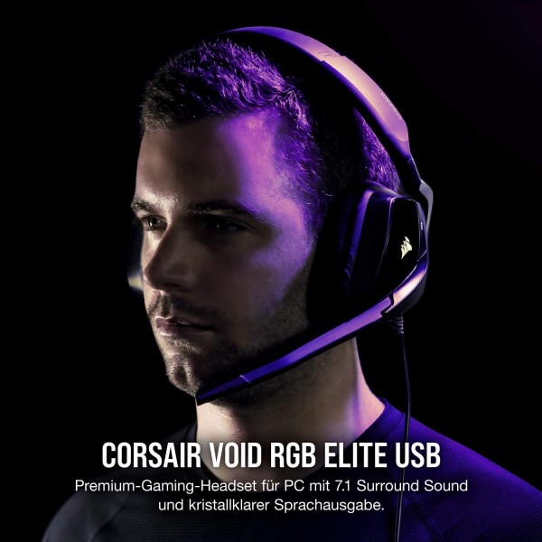 Corsair Void Elite RGB USB 게임용 헤드셋(PC, Xbox One, PS4, Switch 및 모바일 장치용 7.1 서라운드 사운드, iCUE RGB 조명, 극세사 및 메모리 폼 이어 패드) 카본, 블랙 VOID ELITE USB 헤