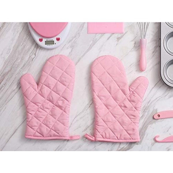 Panegy 내열성 오븐 Mitts 두꺼운 내열성 오븐 Mitts 냄비 홀더 베이킹 장갑면 1 쌍 핑크 핑크 1 쌍