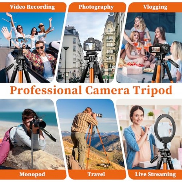 카메라 삼각대, 카메라 스탠드용 72인치 삼각대, 비디오 사진용 알루미늄 고강도 삼각대, 5 in 1 여행용 카메라 삼각대 및 모노포드 Canon Nikon 카메라와 호환 가능 DSLR 캠