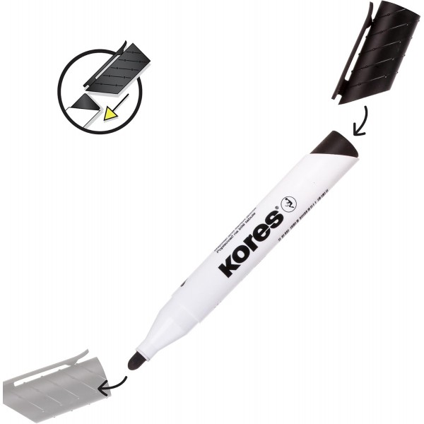 Kores - K-Marker XW1: 총알 끝이 있는 다채로운 화이트보드 마커, 드라이 지우기 및 사실상 무취 잉크, 학교 및 사무용품, 10가지 색상의 모듬 색상 세트