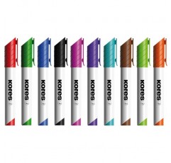Kores - K-Marker XW1: 총알 끝이 있는 다채로운 화이트보드 마커, 드라이 지우기 및 사실상 무취 잉크, 학교 및 사무용품, 10가지 색상의 모듬 색상 세트
