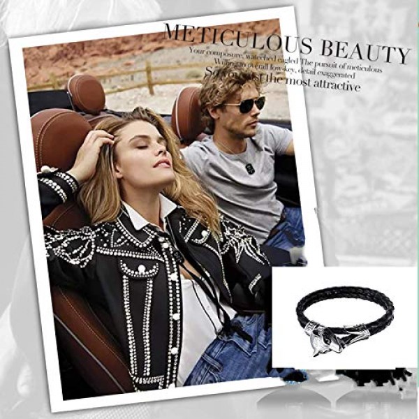 Cupimatch 팔찌 남자 스테인레스 스틸 늑대 머리 팔 체인 팔찌 고딕 빈티지 22cm 오토바이 팔찌 소년 팔찌, 실버/블랙