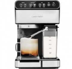 Chefman 6-in-1 에스프레소 머신(우유 거품기 내장, 15-BAR 펌프, 디지털 디스플레이, 카푸치노 및 라떼용 원터치 싱글 또는 더블 샷, XL 1.8L 물통, 스테인리스 스틸)