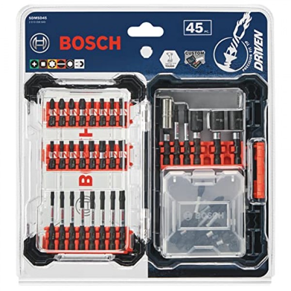 BOSCH SDMSD45 45피스 구동 임팩트 터프 스크류 드라이빙 맞춤형 케이스 모듬 세트(보관 케이스 포함)