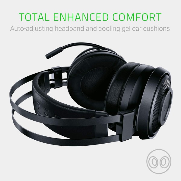 Razer Nari Essential Wireless 7.1 서라운드 사운드 게임용 헤드셋: THX Spatial Audio - 헤드밴드 및 회전 컵 - 자동 조정 - 플립 마이크 - PC, PS4, PS5 전용 - 블랙