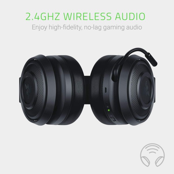 Razer Nari Essential Wireless 7.1 서라운드 사운드 게임용 헤드셋: THX Spatial Audio - 헤드밴드 및 회전 컵 - 자동 조정 - 플립 마이크 - PC, PS4, PS5 전용 - 블랙