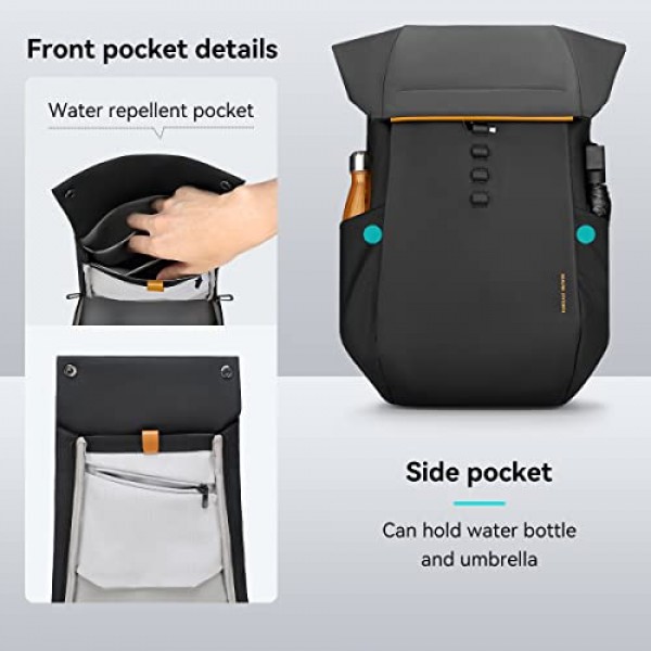 MARK RYDEN 5종 용량 조절, 상단 덮개가 있는 캐주얼 백팩, 20-24 L, [YKK Zip] 캐주얼 여행 비즈니스 백팩, 소수성 원단, 17인치 노트북 컴퓨터에 적합, 블랙, 배낭