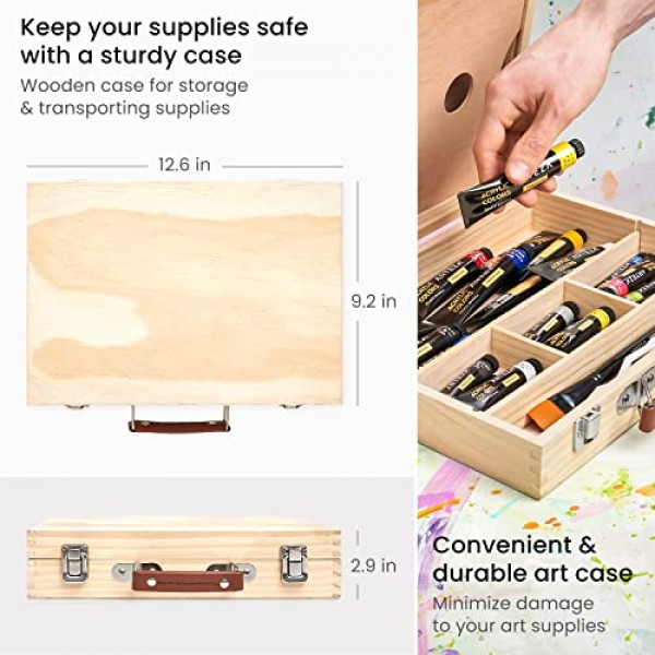 ARTEZA 아크릴 페인트 세트, 35피스 아트 세트, 아크릴 페인트 24개, 브러쉬 5개, 페인트 팔레트 1개, 페인트 칼 1개, 페인팅 패드 3개, 보관 케이스, 초보자 및 화가 지망생