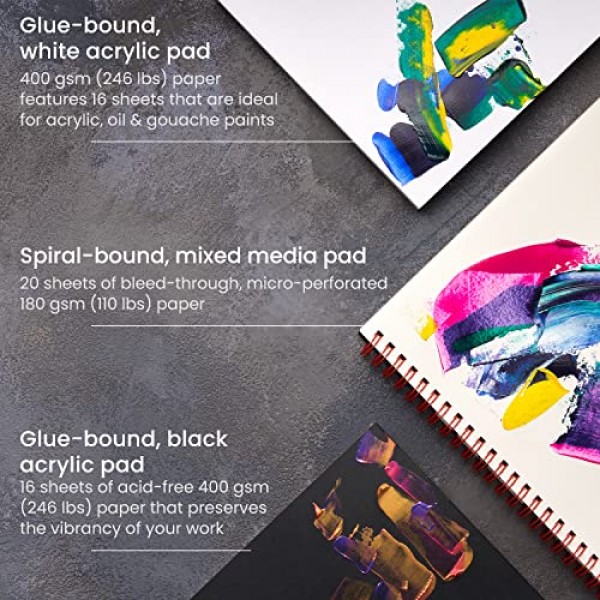 ARTEZA 아크릴 페인트 세트, 35피스 아트 세트, 아크릴 페인트 24개, 브러쉬 5개, 페인트 팔레트 1개, 페인트 칼 1개, 페인팅 패드 3개, 보관 케이스, 초보자 및 화가 지망생