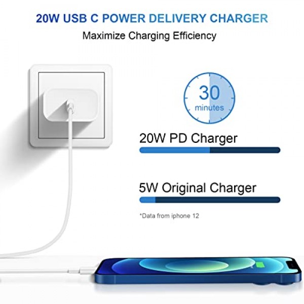 STAKYCET 10 FT iPhone 고속 충전기 iPad 충전기 2팩 20W USB C 벽면 충전기(USB C-라이트닝 케이블 포함) iPhone 14/13/12/11, iPad 등과 호환 가능